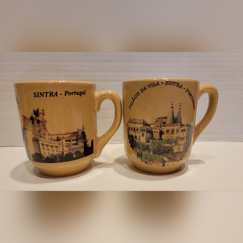 Vintage Crisarte Souvenir Expresso Two Cups Sintra Landmark Palaces Portugal